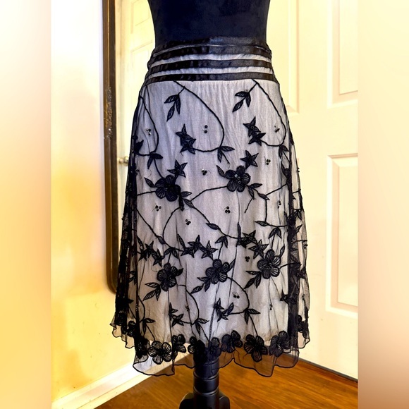 Rachelle Elegant Black Floral Embroidered Skirt - Picture 1 of 8